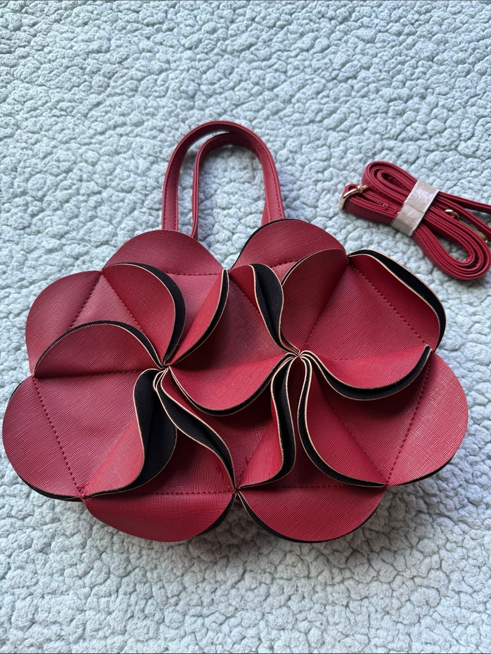 Women's Red Floral Applique Shoulder Bag with Detachable Strap